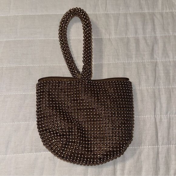 Shiny Brown Beaded Mini Hobo Bag - Picture 6 of 8